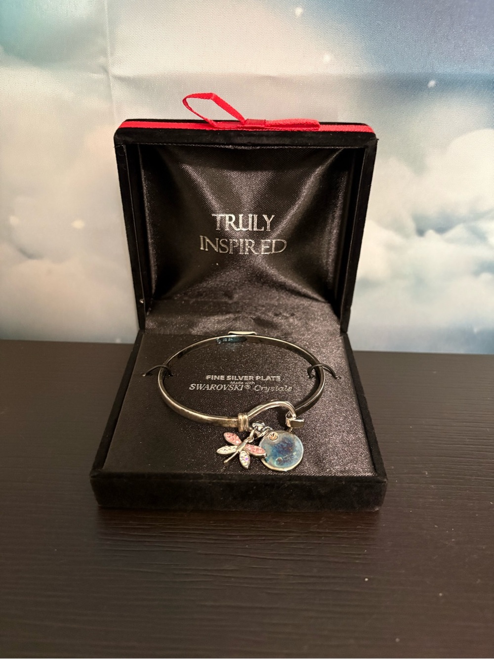 Truly Inspired Fine Silver Plate bangle bracelet made w/Swarovski crystals. NIB